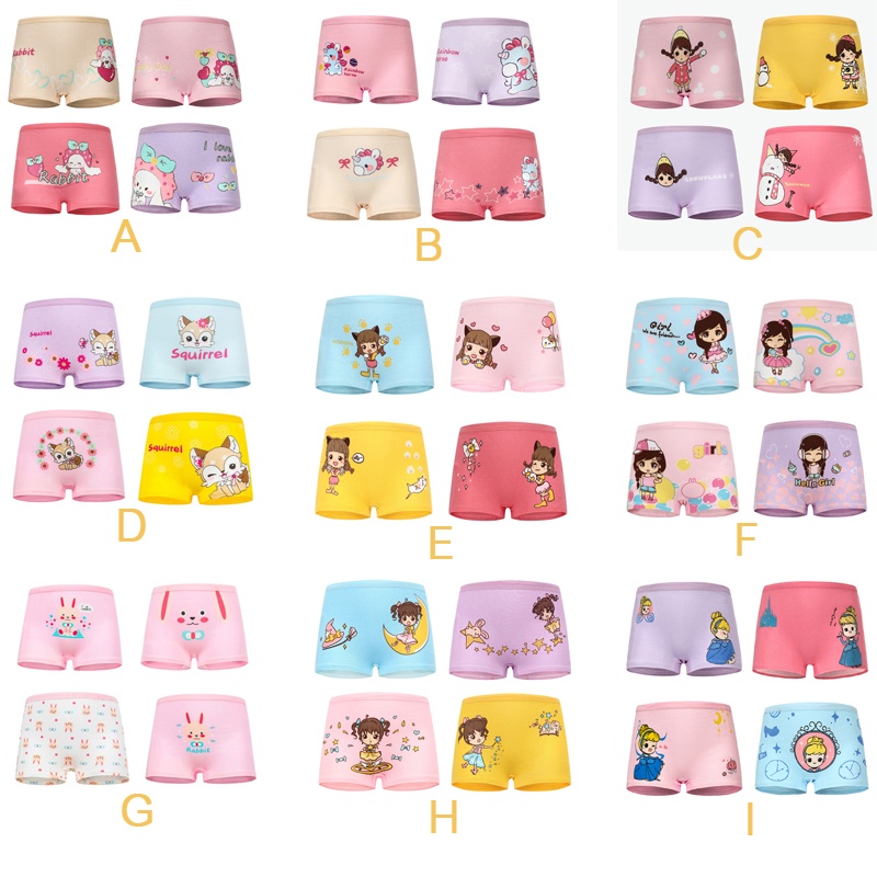 Cuecas Boxer De Algodão Para Crianças Meninas Calcinha Respirável Dos Desenhos Animados 4 Pçs Shorts Macio Confortável R