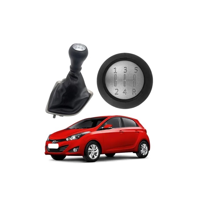 Kit Manopla Bola Coifa Câmbio Hb20 1.0 Modelo Original Preta Base Cinza 2012 a 2019