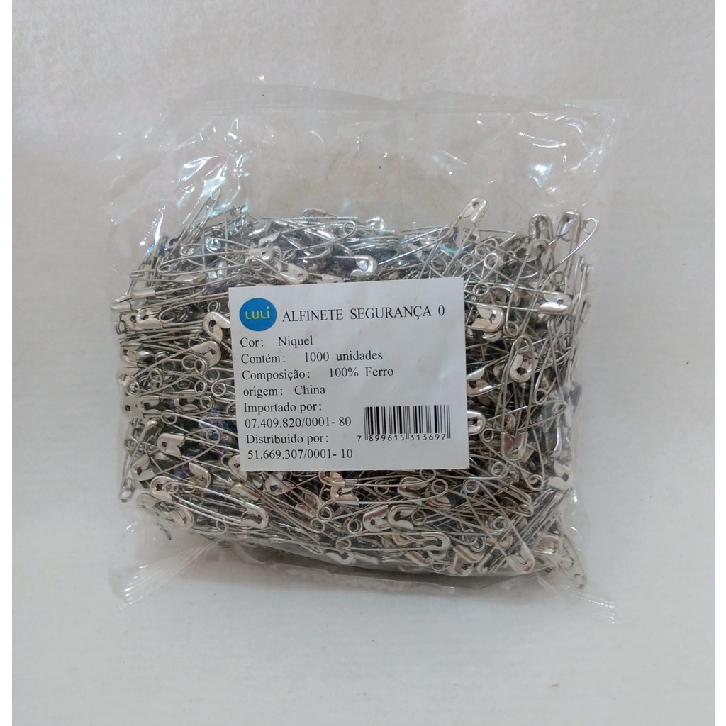 1000 ALFINETE DE SEGURANÇA PRATA NÍQUEL Nº0 27 MM