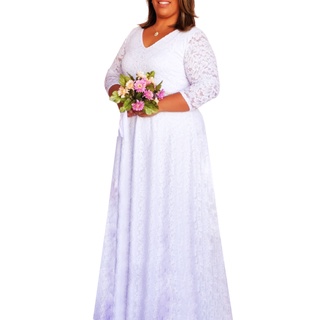 Vestido de noiva plus size barato simples longo casamento festa branco #507