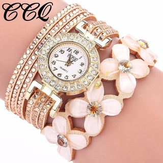 Relógio De Pulso Feminino Com Cristal / Pulseira De Couro Com Flor / Da Moda / Casual / Luxo