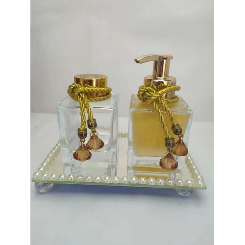 Kit Banheiro Lavabo Luxo Bandeja Espelhada Decoração Vidros