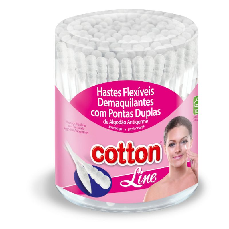 Hastes Flexíveis Demaquilates Com Pontas Duplas - Pote C/150 unidades.Cotton Line em Oferta na Shopee