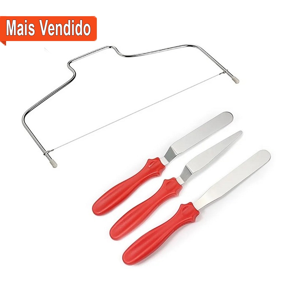 Kit Cortador Nivelador De Bolo + 3 Espátulas Confeitaria