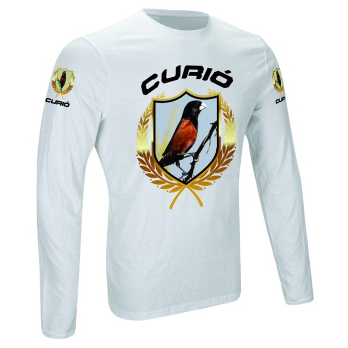 camiseta curió ave pássaro criatório manga longa estampada com seu nome nas costas.