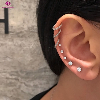 8 Peças / Conjunto Brinco De Tarraxa Simples E Criativo Com Strass