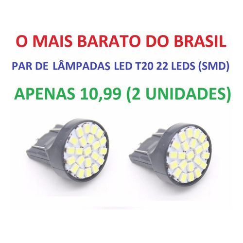Par De Lampadas T20 22 Leds 12v Smd Super Branca