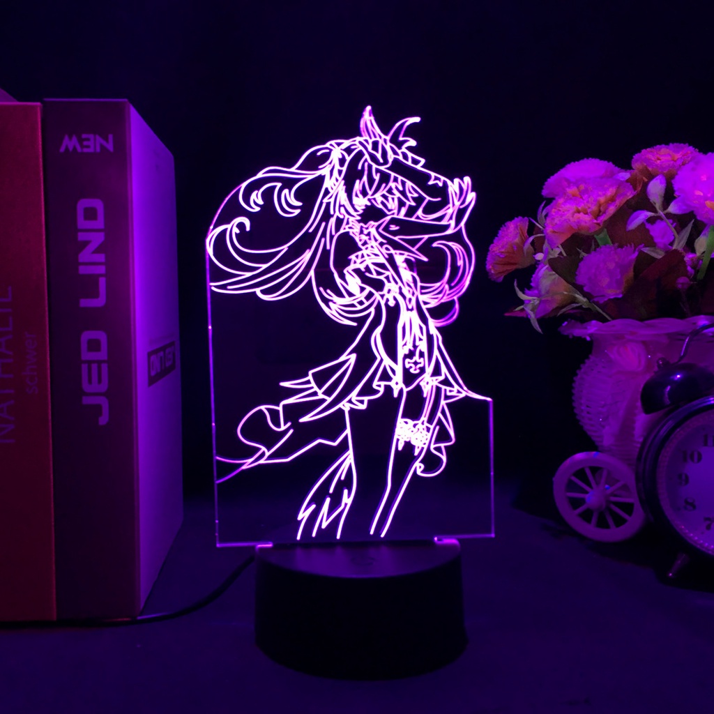 Genshin Impact Fischl Acrílico Luminária LED 3D Noturna Presente e Decoração