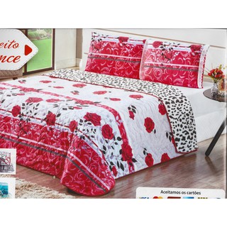 Cobre Leito QUEEN KING DUPLA FACE Matelado 3 Peças Estampado Cores Variadas