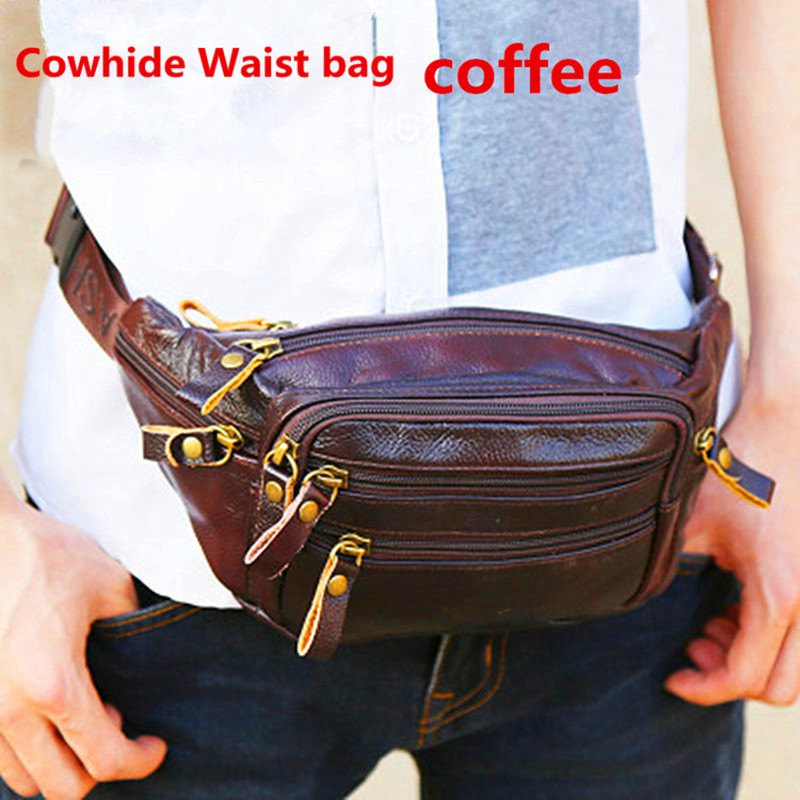 100% Genuine Leather Waist bags Multi-functional sport bag sling bag