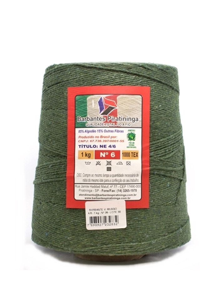 Barbante 1Kg Número 6 Verde Musgo  tapete crochê tricô tear artesanato macramê amigurumi