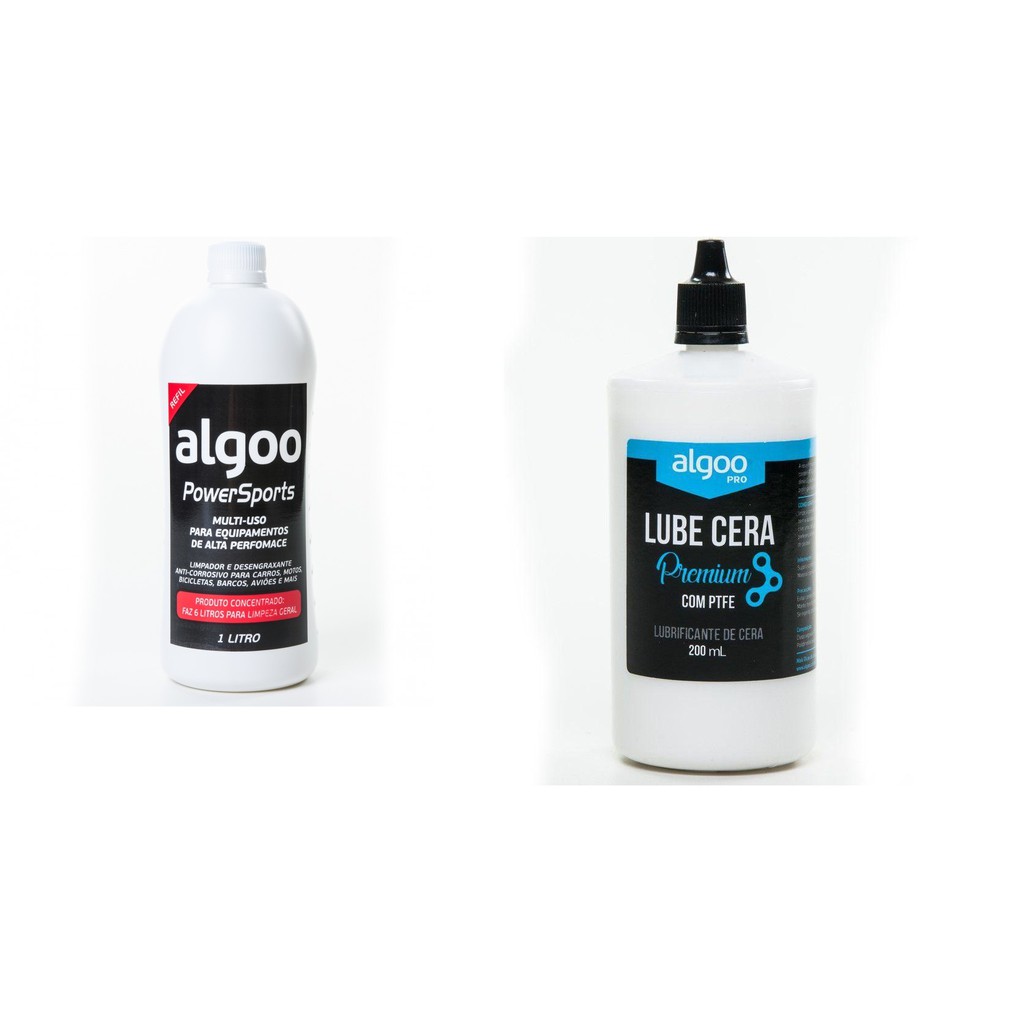 Desengraxante de Bicicleta Algoo 1 Litro Limpeza Transmissão + Óleo de Corrente Cera Premium 200ml