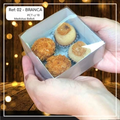 10~50 Caixas Embalagem 4 Doces Com Visor em Acetato BRANCA 8x8x4 - Ref. 02 (CHOCO)//
