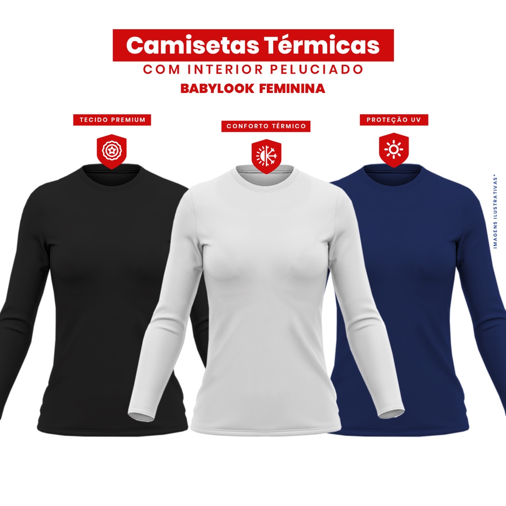 Baby look Térmicas Peluciadas Proteção UV Segunda Pele Inverno REMO CAMISETAS Zanelatto Confecções