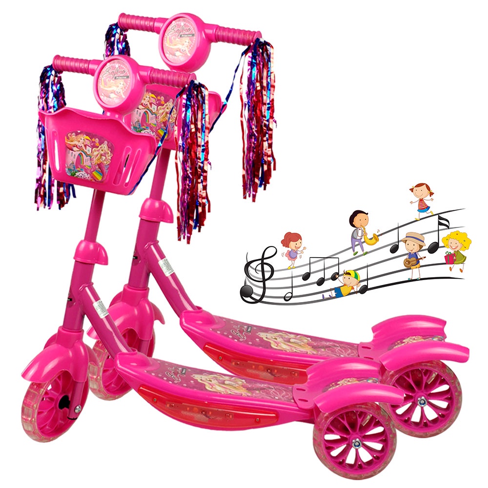 Patinete Infantil Princesa Sereia 3 Rodas Luz Musical Freio Altura Ajustável +3 Anos-Toy King Skates, Patins e Patinetes