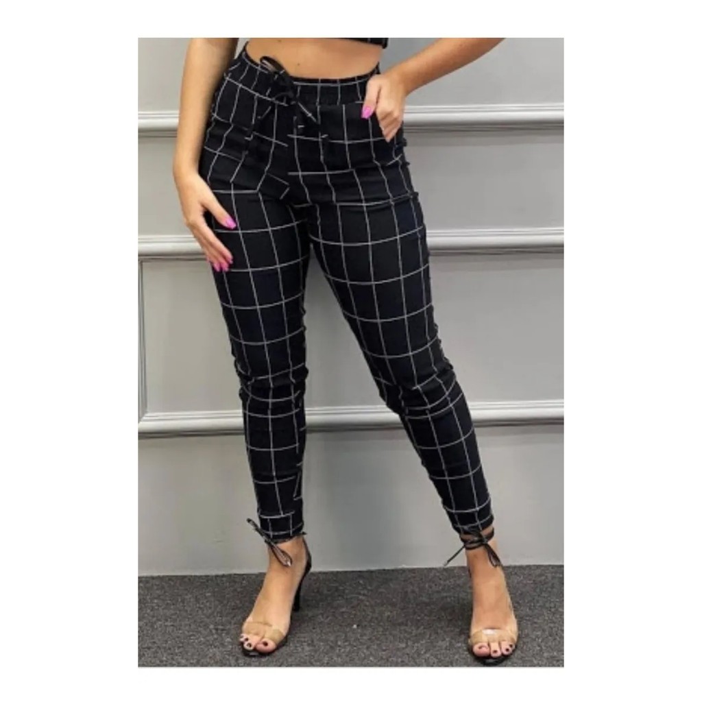 calça jogger xadrez feminina
