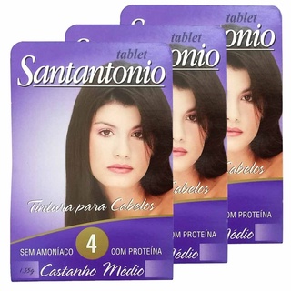 Kit com 3 Tinturas para Cabelo 4 Castanho Médio 1,55g - Tablet Santantonio