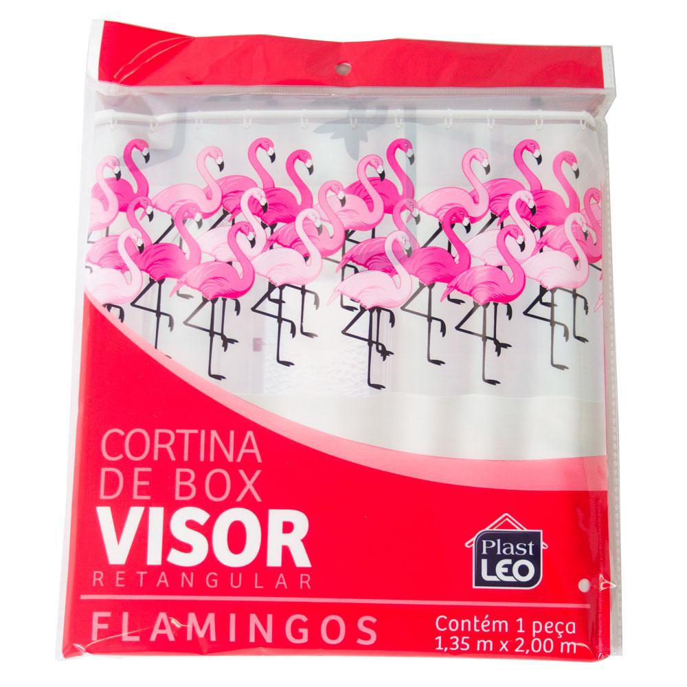Cortina de Box Vinil 135x200cm Retangular Plast Leo Estampado com Visor Flamingo - Home & Living