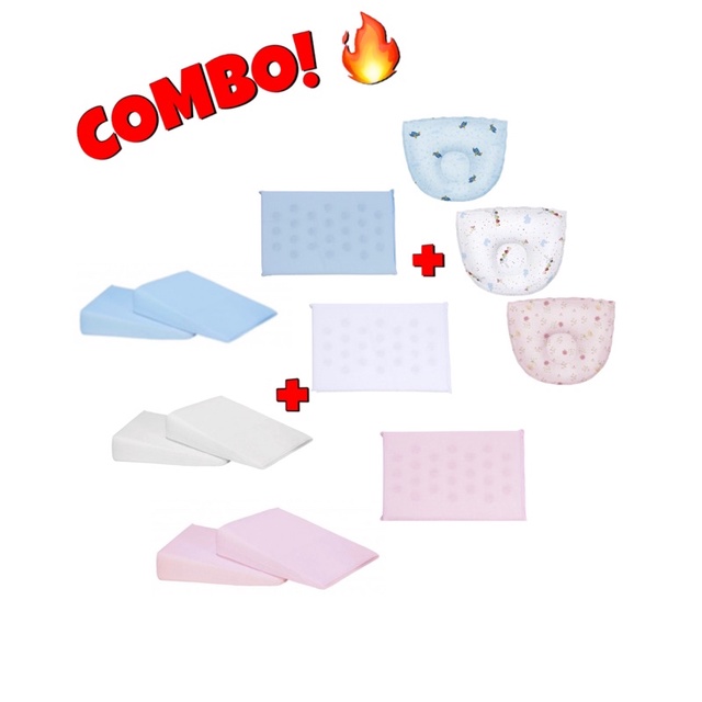 Kit Travesseiro Bebe Recém Nascido  Anti Refluxo Carrinho Moisés + Anti Sufocamento + Anatômico Anti cabeça Chata