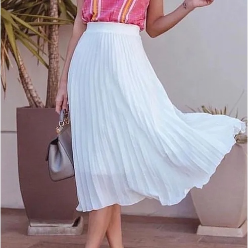 Saia de igreja Plissada Midi Lisa Saia De Festas
