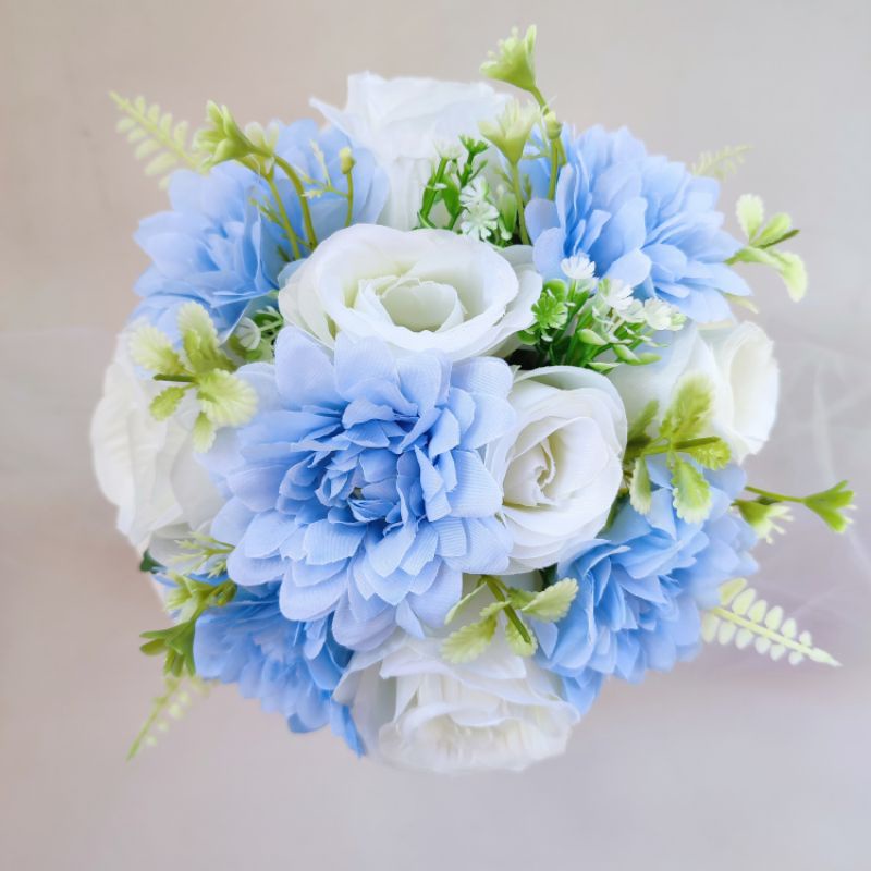 Buquê de noiva azul serenity flores artificiais realistas | Shopee Brasil