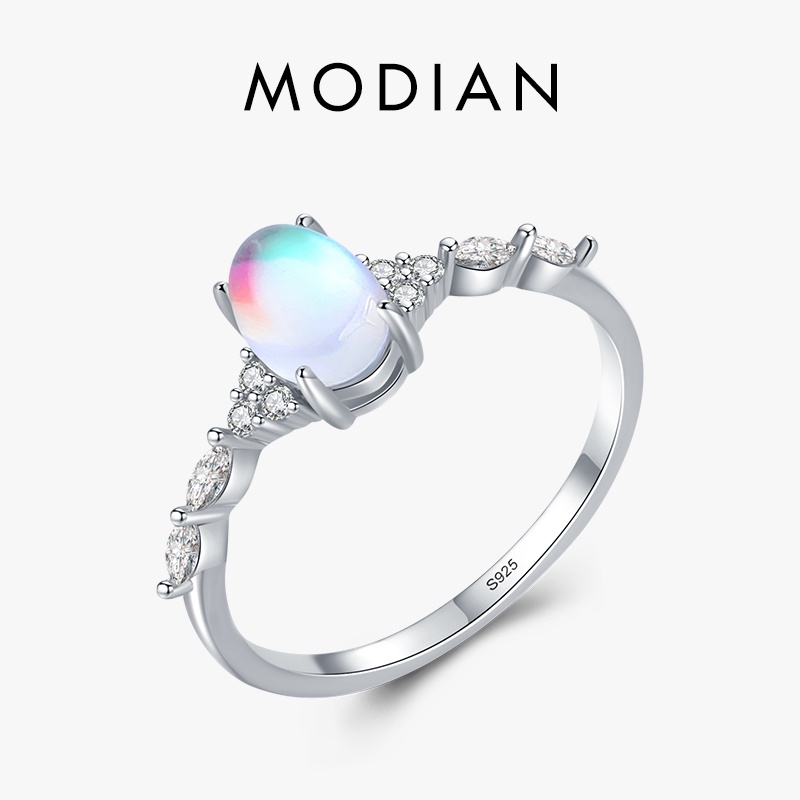 MODIAN Prata Esterlina 925 Anel De Pedra Da Lua Oval Minimalista Noivado Feminino Faixa De Casamento 925 Joias Presente
