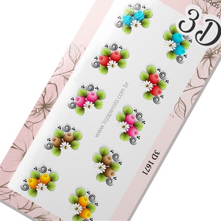 Adesivo 3D de Unhas Margaridas com botão de rosa 3D 1671