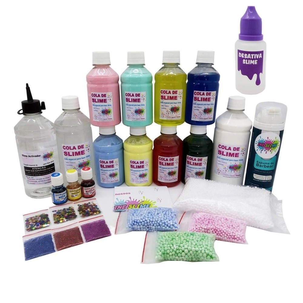 Kit Para Fazer Slime Completo - Colas Coloridas, Cola Branca, Cola ...
