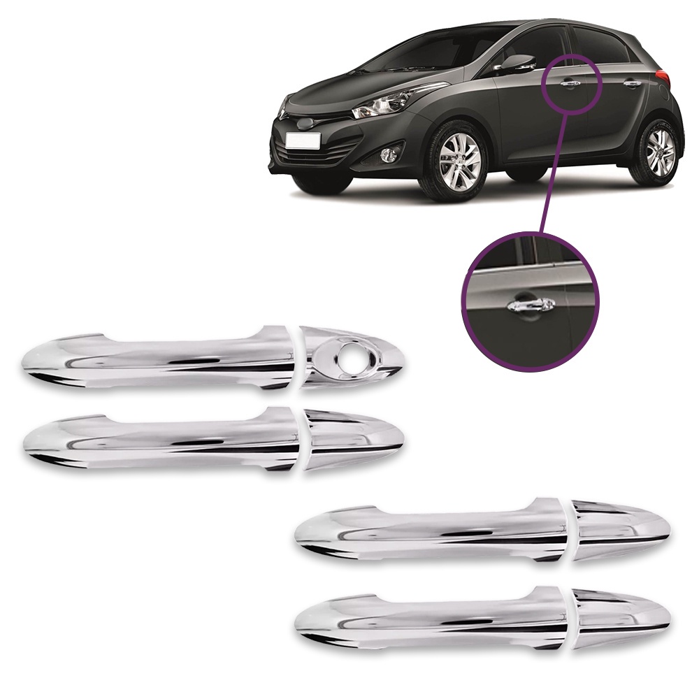 Jogo Maçanetas: Hyundai HB20 2013 a 2019/ HB20S HB20X 2014 a 2019 - Kit Apliques Cromados 4 portas