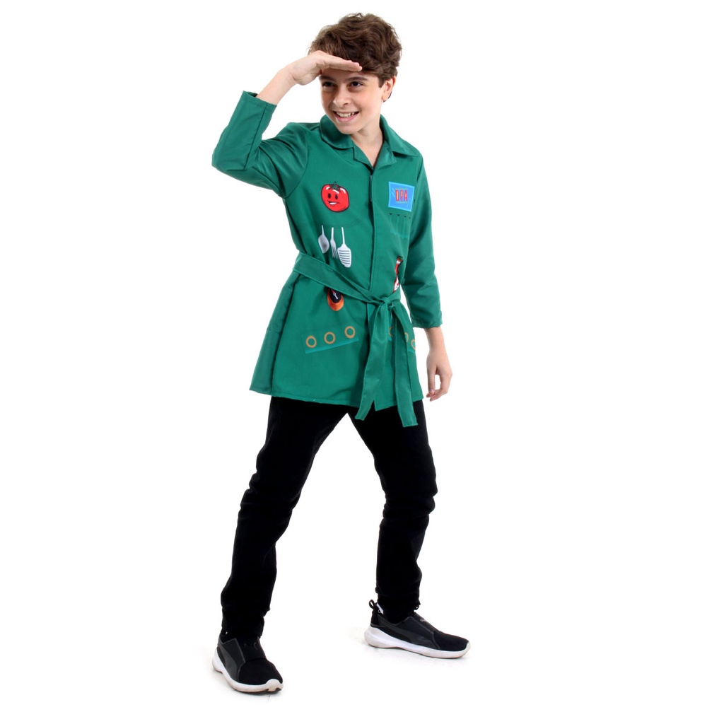 Fantasia DPA Verde Pipo Roupa Detetives do Prédio Azul Capa Jaleco Casaco Gloob Original Super Magia