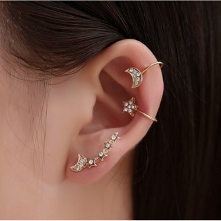 3 Pçs/Conjunto de Brincos de Estrela/Lua com Diamantes/Bijuteria