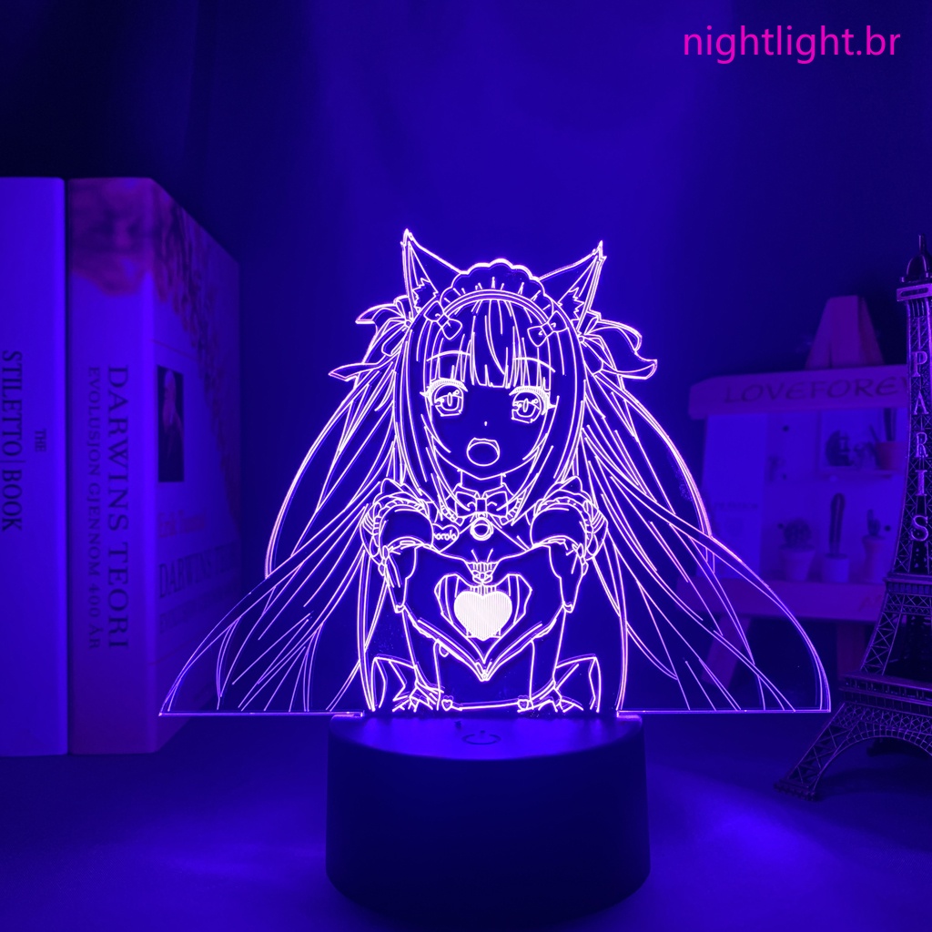 Anime Nekopara Chocola Luminária LED 3D Noturna Presente e Decoração
