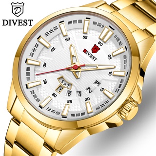 DIVEST Relógios Masculinos Marca Top Luxuosos Cinza Negócios Casual Quartzo Homens Relógio Luminoso Impermeável Calendário 9032