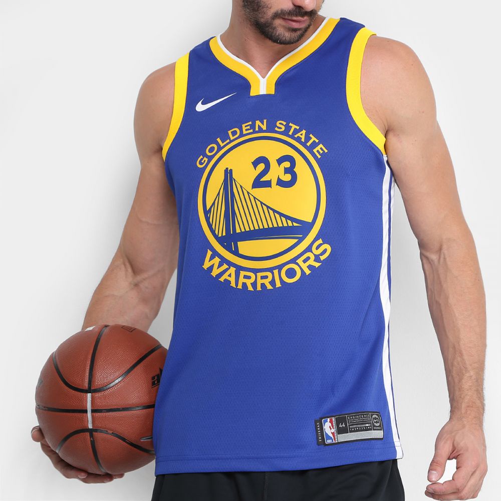 Camisa Camiseta de Basquete Golden State Warriors Branca, Azul e Amarela Shopee Brasil