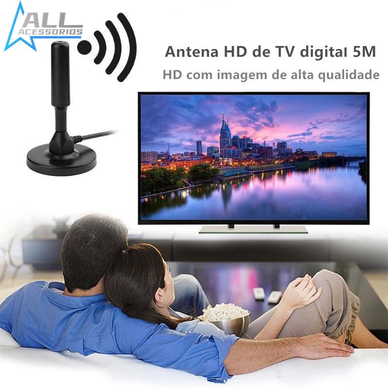 Antena Digital Universal HDTV  de TV UHF VHF 1080p Antena Interna Conversor Cabo 5 Metros Antena