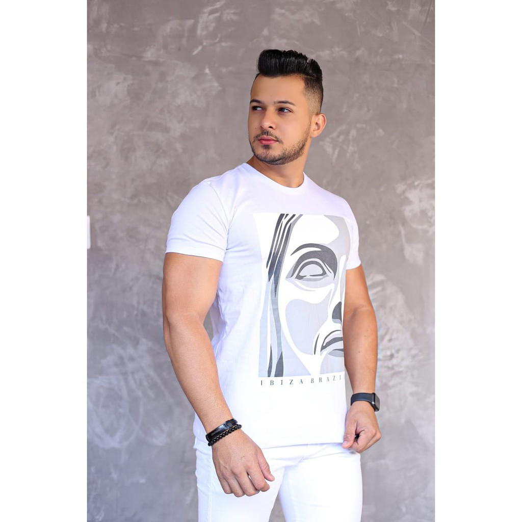 CAMISETA MASCULINA TRADICIONAL MALHA CONFORTAVEL IBIZA ESTAMPADA
