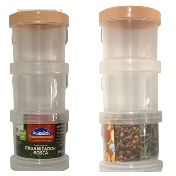 Porta Tempero e Condimentos Conjunto com 3 Peças Organizadoras Plástico Recipientes Empilháveis de Rosquear 150ml