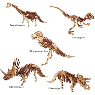 Kit 5 Mini Dinossauro Mdf Quebra Cabeça 3d Coleção Dino lembrancinha festa parque jurassic em Oferta na Shopee
