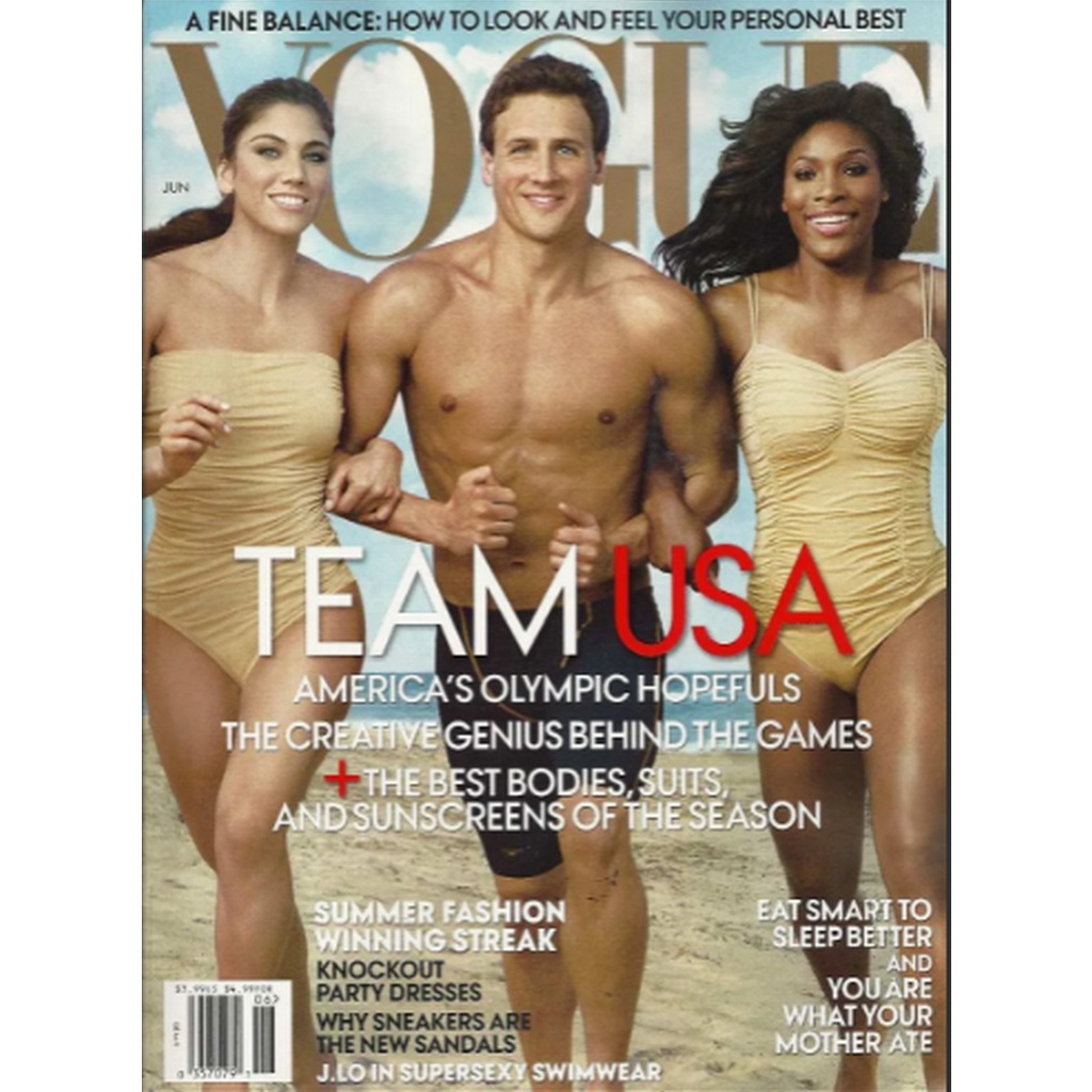 REVISTA VOGUE, DE JUNHO DE 2012, COM HOPE SOLO, RYAN LOCHTE E SERENA WILLIAMS NA CAPA.