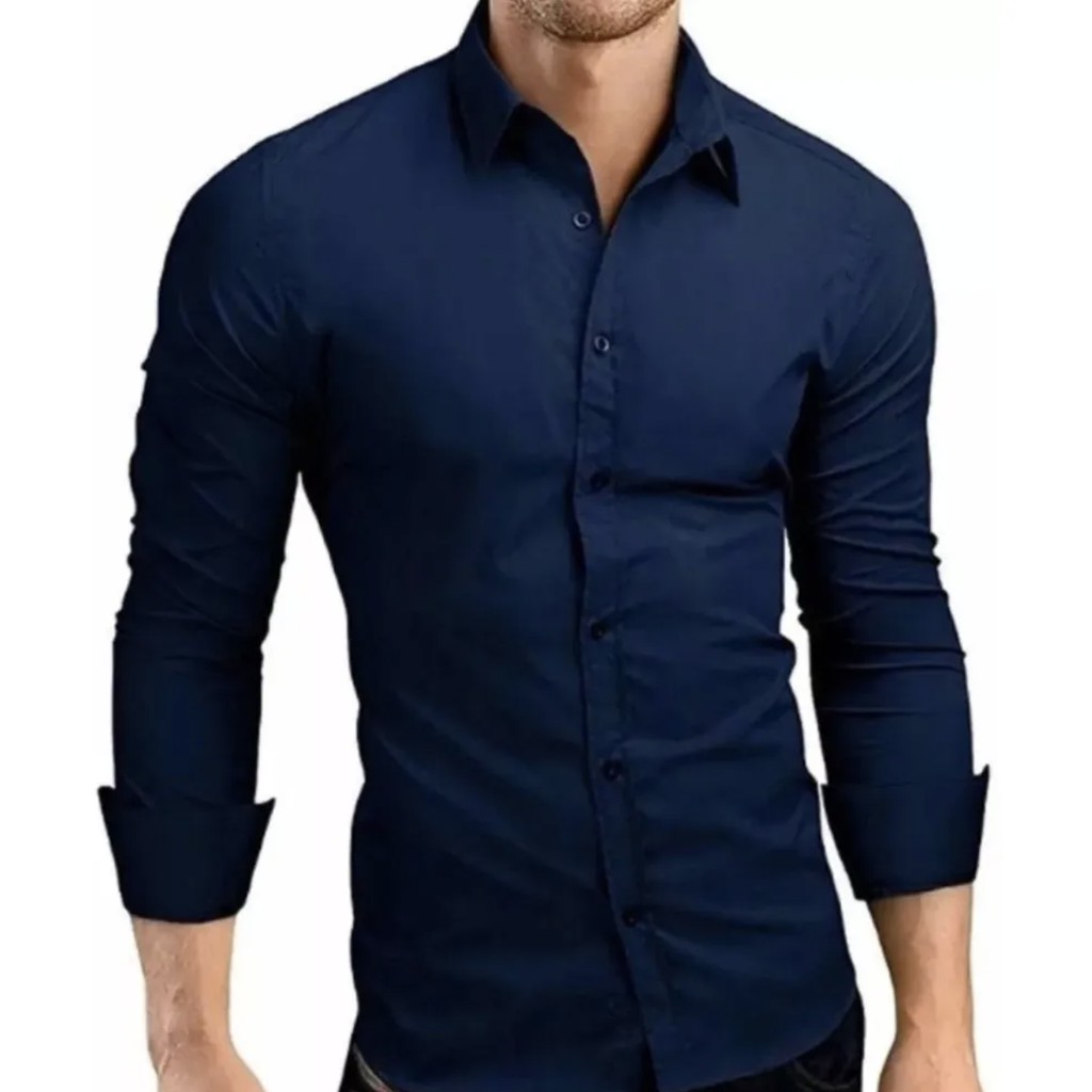 Camisa Social Gola Padre Manga Longa Slim Fit De Algodão Escorrega o Preço