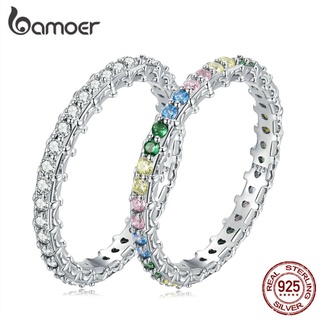 Anel Bamoer 925 Prata Estampada Versão Em Zircônia Joalheria Para Anéis De Dedo Feminino
