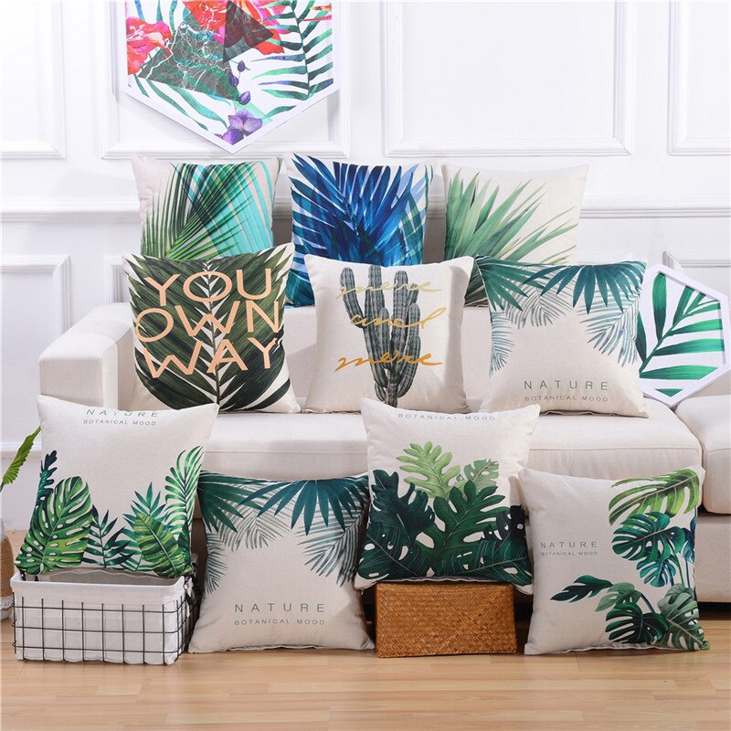 45x45cm Plantas Tropicais Impresso Algodão Linho Casa Sofá Cadeira Assento Jardim Ao Ar Livre Sala De Estar Capa De Almo