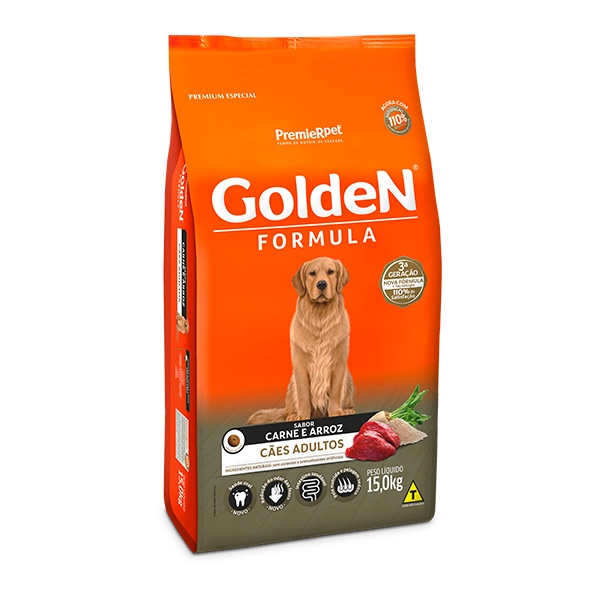 Ração Golden Formula para Cães Adultos Sabor Carne e Arroz - 15Kg