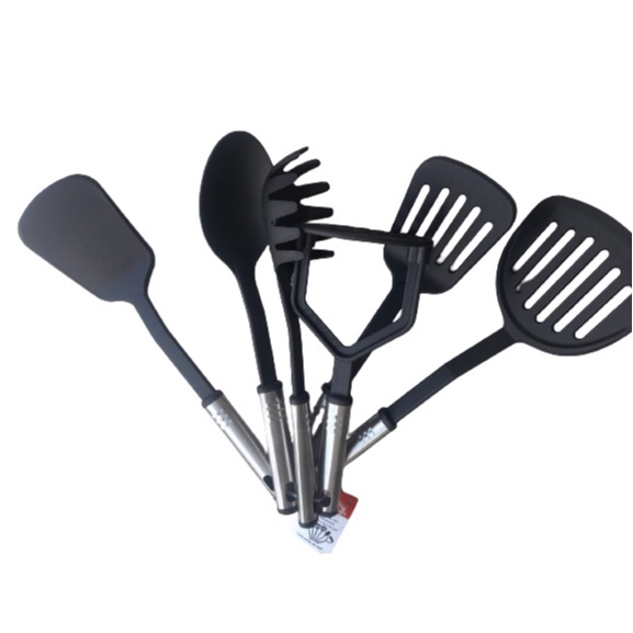 Jogo utensílios para cozinha de nylon e cabo de inox 6 peças - Safe Buy