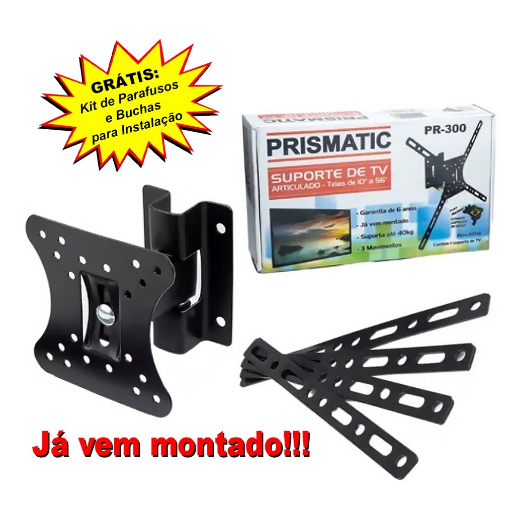 Suporte Tv Tri Articulado Lcd Led Plasma 22 A 56 Pol para parede 32, 40, 42, 43, 47, 50, 52, 55, 56 polegadas