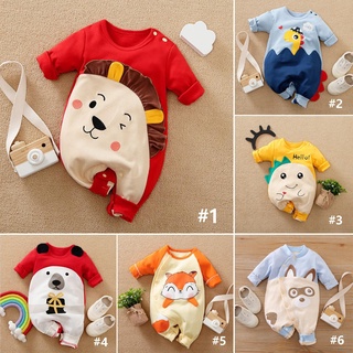 Macacão de manga comprida com estampa de animal fofo com roupas de bebê e menino