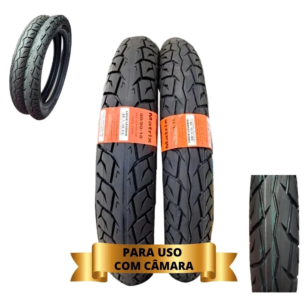 Par Pneu Dianteiro e Traseiro 90/90-18 + 80/100-18 Titan 150 125 Ybr Factor Start 160 Levorin Matrix C/Câmera