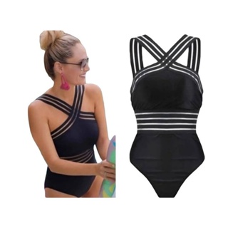 Maiô, Body, detalhe elástico transparente, super luxo em Oferta na Shopee