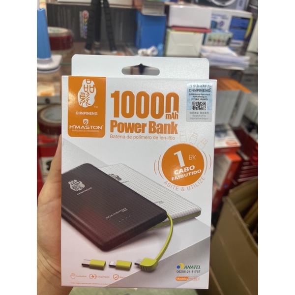 Carregador Portátil 10000mAH H'Maston Pro Tipo C/V8/iPhone Chnpineng Pn-956, Carregador Portátil, Power Bank Bateria, Carregador Portátil 3 Entradas Carrega 3 Dispositivos Ao Mesmo Tempo Modelo