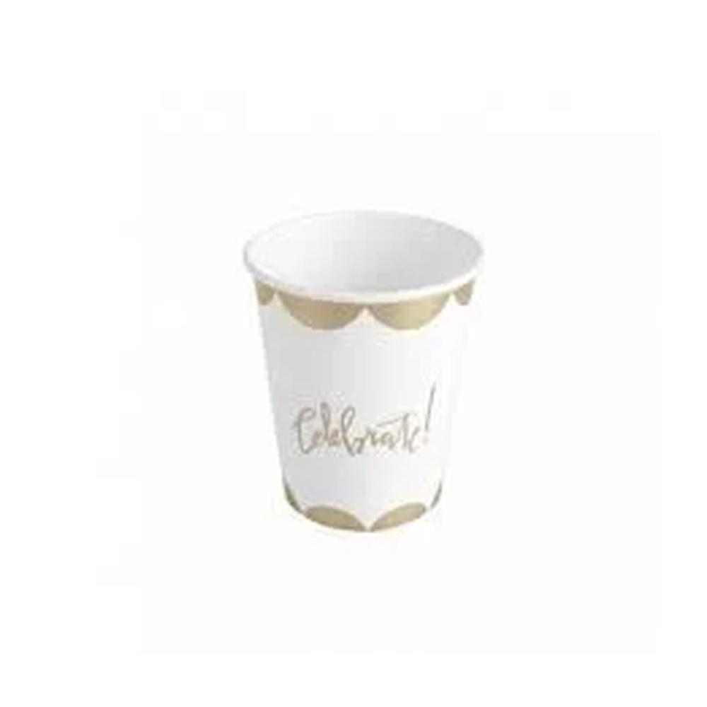 Copo de papel Celebrate Dourado Biodegradável- 10 unidades - 270 ml - Silver Festas - Rizzo